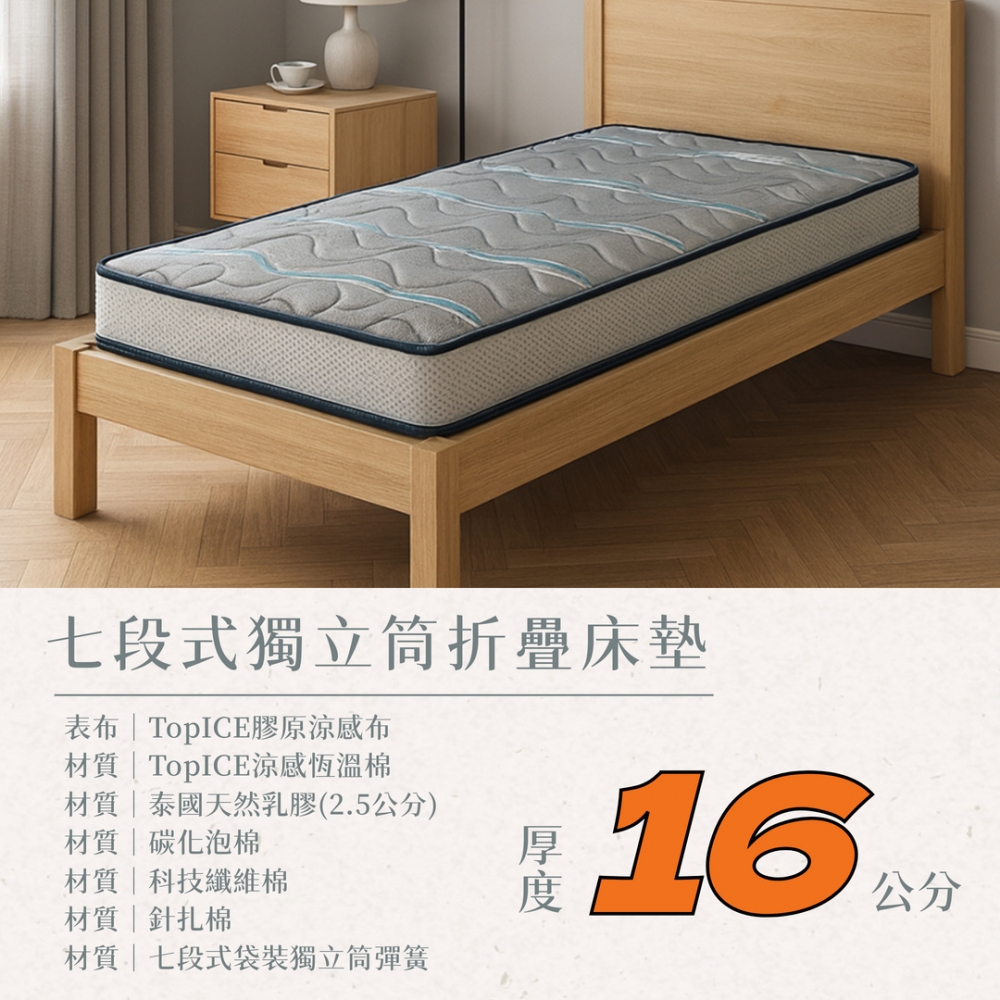 【免運】七段式摺疊獨立筒床墊