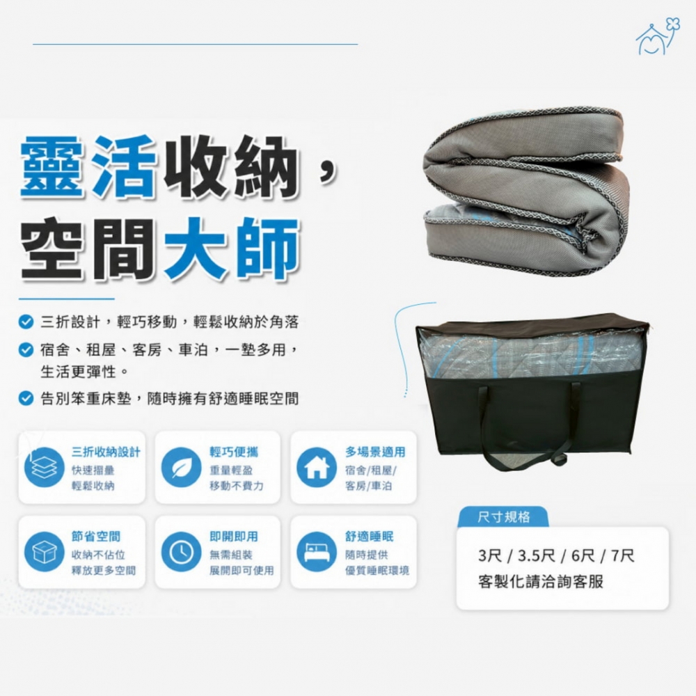 【免運】石墨烯三折床墊
