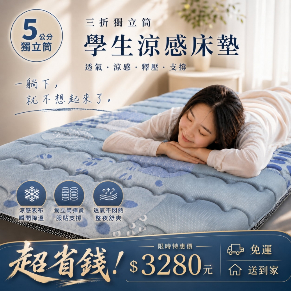 學生涼感三折床墊