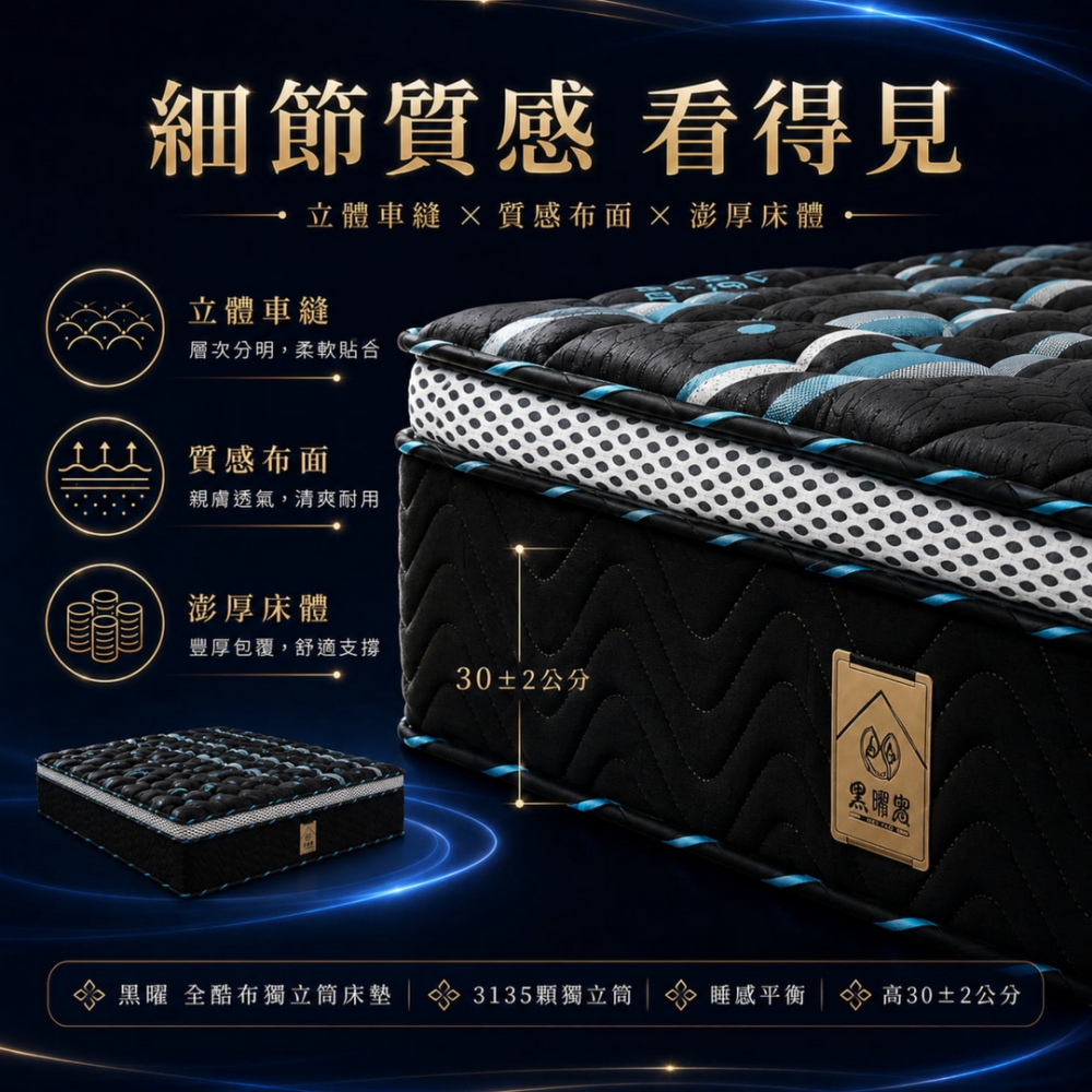 黑曜全酷布獨立筒床墊
